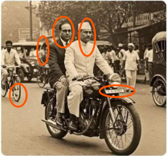 के.बी. हेडगेवार आणि बी.आर. आंबेडकर मोटारसायकलवरून जात असल्याचा व्हायरल फोटो AI जनरेटेड आहे