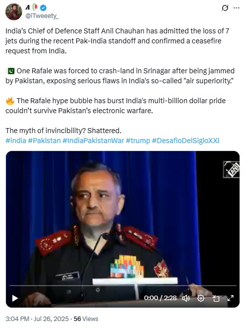 Did Indian CDS Gen Anil Chauhan ‘Admit’ To Losing 7 Jets During Operation Sindoor?