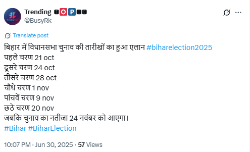 2025 Bihar Elections Dates Announced? No, Viral Claim Is False