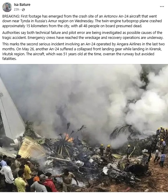 Old, Unrelated Visuals Falsely Linked To Russian Plane Crash