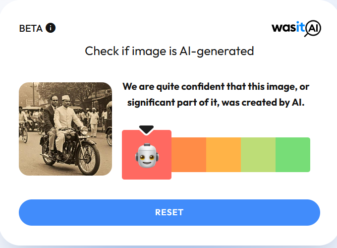 के.बी. हेडगेवार आणि बी.आर. आंबेडकर मोटारसायकलवरून जात असल्याचा व्हायरल फोटो AI जनरेटेड आहे