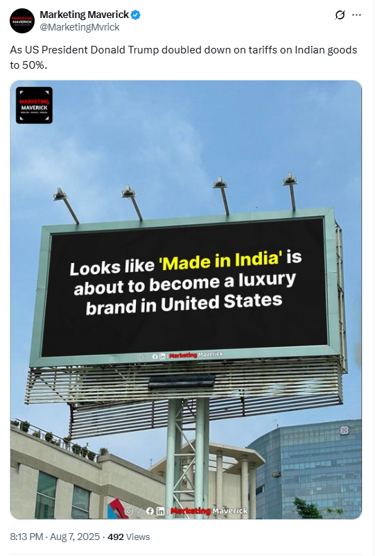 அமுல் நிறுவனம் டிரம்பின் வரி விதிப்பை கிண்டல் செய்ததாக பரவும் விளம்பரம்.