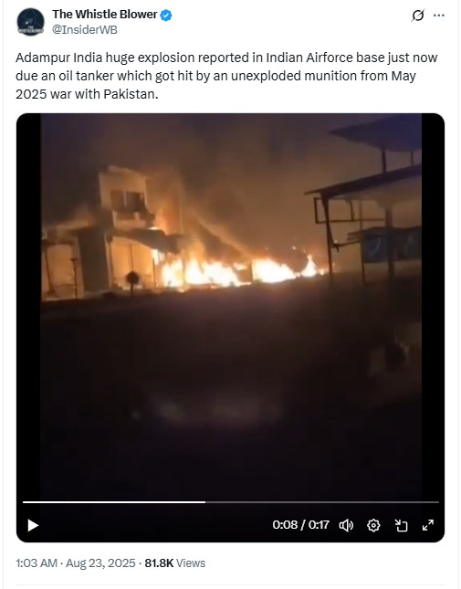 Pak Munition Causes Fire At Adampur Air Base? No, Here’s The Truth Behind Viral Video