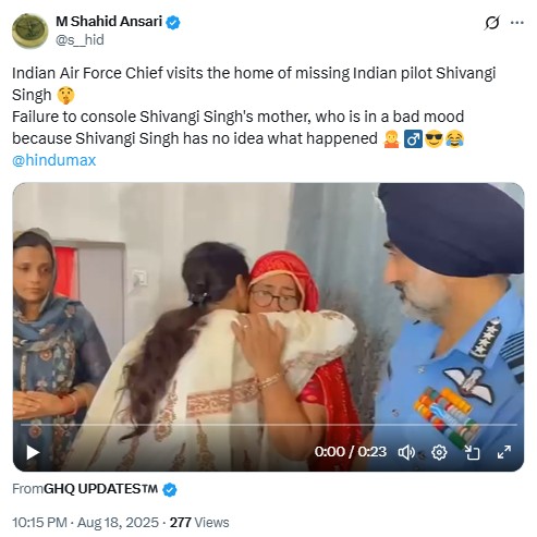 Operation Sindoor: Air Chief Marshal Consoles Family Of ‘Missing’ IAF Pilot Shivangi Singh? No, Video Viral With False Claim