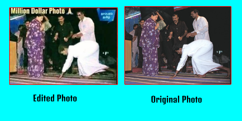 ஜெயலலிதா காலில் விஜய் விழுந்ததாக பரவும் படம்.