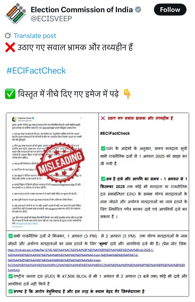 तेजस्वी यादव, निवडणूक आयोग आणि मतदार यादी वाद: संपूर्ण प्रकरण काय आहे?