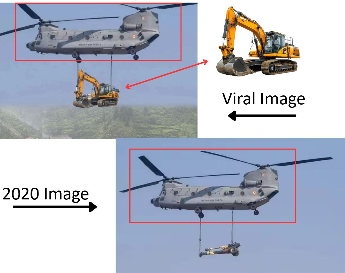 ಉತ್ತರಕಾಶಿ ಮೇಘಸ್ಫೋಟ: ರಕ್ಷಣಾ ಕಾರ್ಯಾಚರಣೆಗಾಗಿ ಜೆಸಿಬಿ ಎಕ್ಸ್ಕವೇಟರ್ ಏರ್ ಲಿಫ್ಟ್  ಮಾಡಿದ ಐಎಎಫ್ ಚಿನೂಕ್ ಹೆಲಿಕಾಪ್ಟರ್?