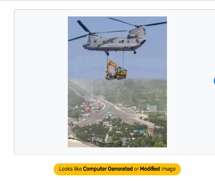 ಉತ್ತರಕಾಶಿ ಮೇಘಸ್ಫೋಟ: ರಕ್ಷಣಾ ಕಾರ್ಯಾಚರಣೆಗಾಗಿ ಜೆಸಿಬಿ ಎಕ್ಸ್ಕವೇಟರ್ ಏರ್ ಲಿಫ್ಟ್  ಮಾಡಿದ ಐಎಎಫ್ ಚಿನೂಕ್ ಹೆಲಿಕಾಪ್ಟರ್?