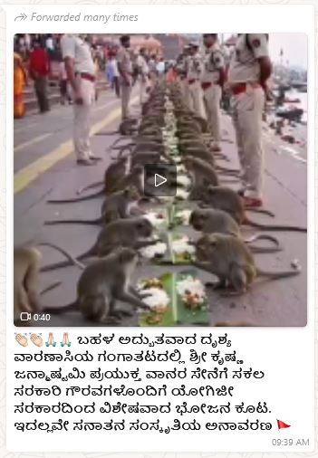 ಜನ್ಮಾಷ್ಟಮಿ ಪ್ರಯುಕ್ತ ಉತ್ತರ ಪ್ರದೇಶ ಸರ್ಕಾರ ವಾನರ ಭೋಜನ ಏರ್ಪಡಿಸಿದೆಯೇ?