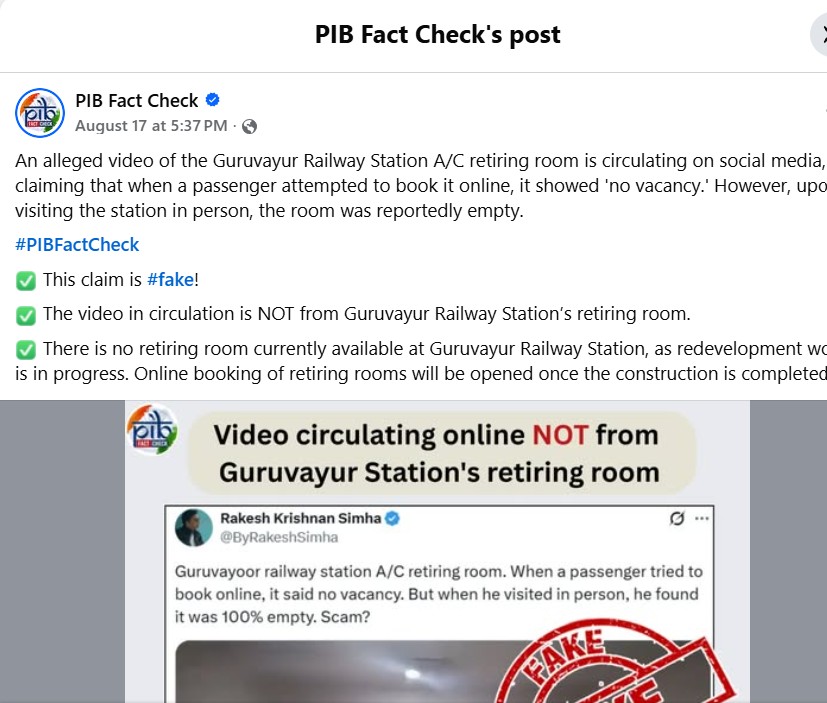 Facebook Post by PIB Fact Check 