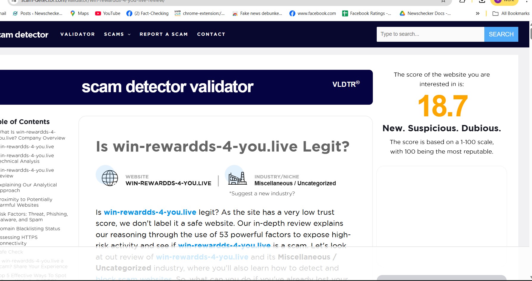 Result from.scam-detector.