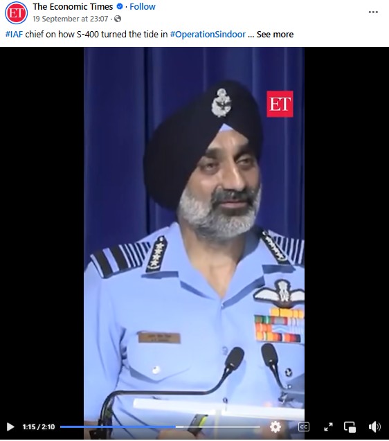 Video Claiming To Show IAF Chief Admitting Loss Of S-400s During Conflict With Pakistan Is Doctored