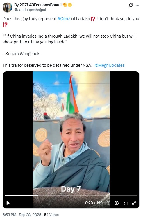 Did Sonam Wangchuk Say Ladakh Residents Would Allow Chinese Incursion?