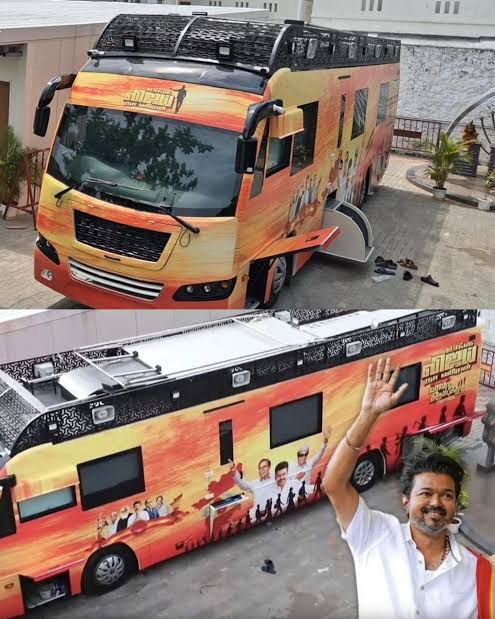 விஜய் பிரச்சார வாகனத்தில் கம்பி வேலி அமைக்கப்பட்டுள்ளதாக பரவும் படம்.