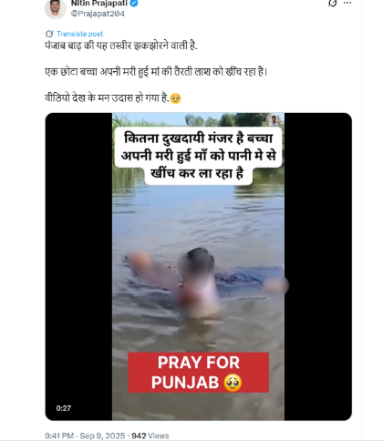 मां को बाढ़ के पानी से बाहर निकालते बच्चे