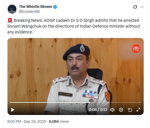 Did Ladakh DGP Admit to Arresting Sonam Wangchuk Without Evidence On Defence Minister’s Order?