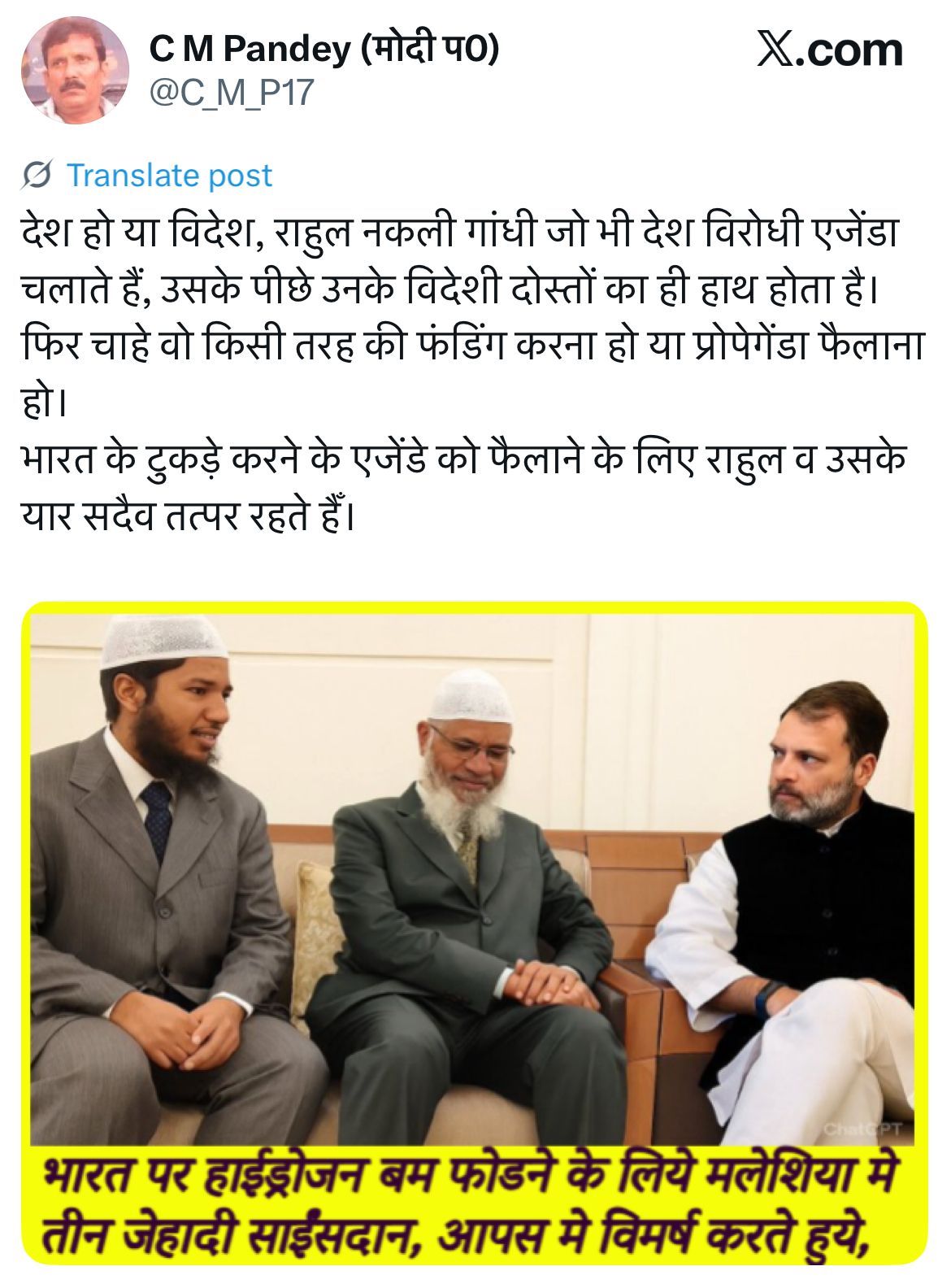 मलेशियामध्ये राहुल गांधी आणि झाकीर नाईक यांच्या भेटीचा दावा करणारा हा फोटो फेक आहे