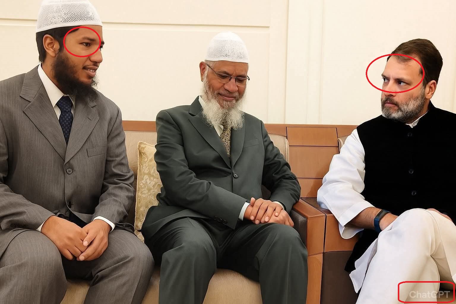 मलेशियामध्ये राहुल गांधी आणि झाकीर नाईक यांच्या भेटीचा दावा करणारा हा फोटो फेक आहे