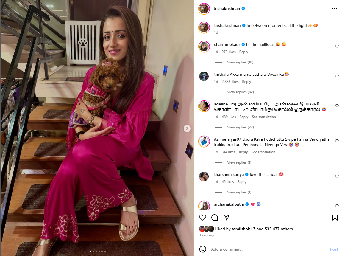 தவெக தலைவர் விஜய் திரிஷாவுடன் தீபாவளி கொண்டாடியதாக பரவும் படம்.