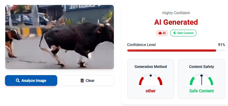 ಫೆರಾರಿ ಕಾರಿನ ಮೇಲೆ ಹಾರಿದ ಗೂಳಿ, ವೈರಲ್ ವೀಡಿಯೋ ಎಐ ಸೃಷ್ಟಿ!