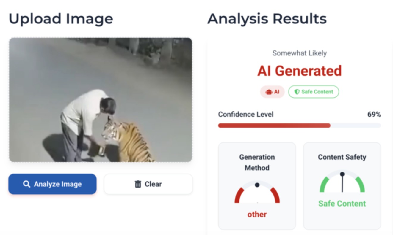 दारूच्या नशेत वाघाच्या डोक्यावर हात फिरवणाऱ्या व्यक्तीचा व्हिडिओ AI जेनरेटेड आहे