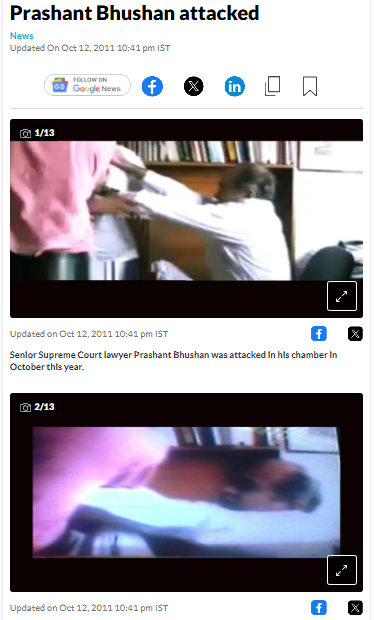 ಹಿಂದೂಗಳ ವಿರುದ್ಧ ಕೀಳಾಗಿ ಮಾತನಾಡಿದ್ದಕ್ಕಾಗಿ ವಕೀಲ ಪ್ರಶಾಂತ್ ಭೂಷಣ್ ಮೇಲೆ ದಿನಗಳ ಹಿಂದೆ ಥಳಿತ?