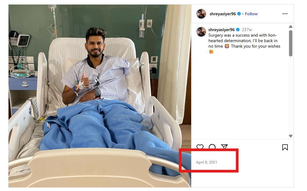  Old Photo Of Shreyas Iyer In Hospital Linked To His Recent Injury In Sydney  
