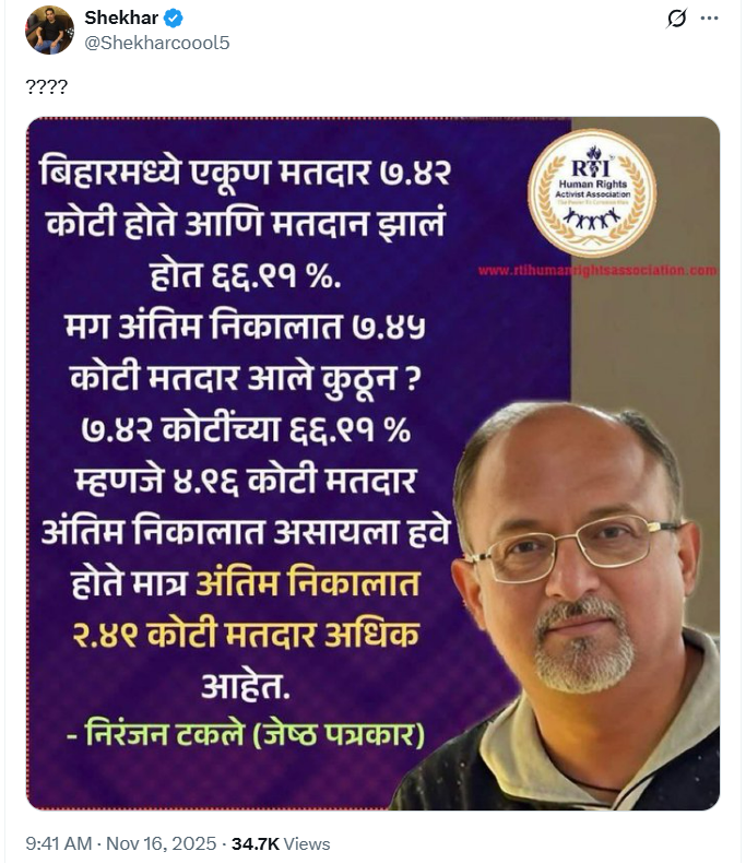 बिहार निवडणुकीत मतदारांच्या संख्येपेक्षा जास्त मतदान झाले हा दावा दिशाभूल करणारा आहे