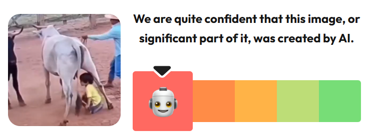 बैलाच्या हल्ल्यातून मुलाला वाचवणाऱ्या गायीचा व्हिडिओ AI जनरेटेड आहे