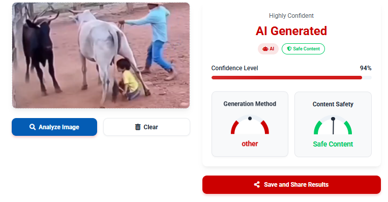 बैलाच्या हल्ल्यातून मुलाला वाचवणाऱ्या गायीचा व्हिडिओ AI जनरेटेड आहे