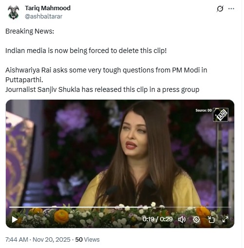 Viral Video Of Aishwarya Rai Questioning PM Modi On India’s Alleged Losses to Pakistan Is Doctored 
