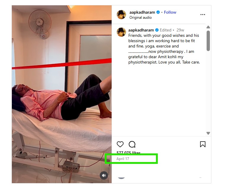 Old Video Of Dharmendra Undergoing Physiotherapy Viral As Recent