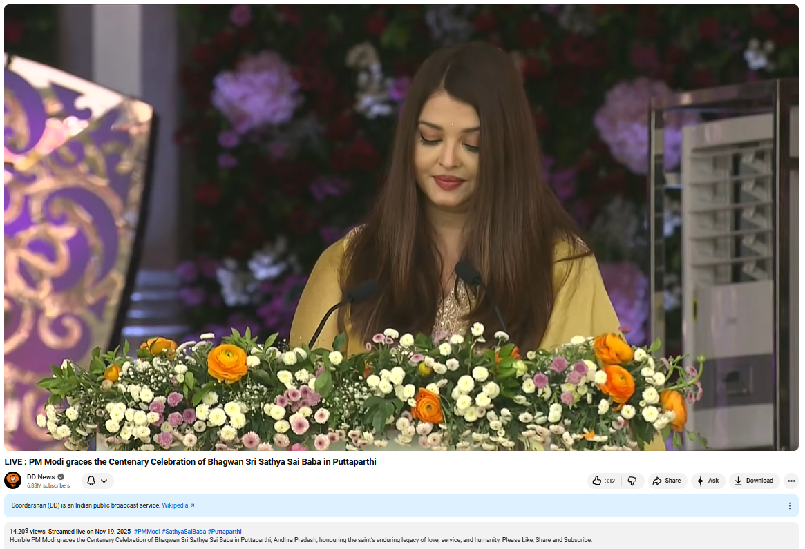 पुट्टपर्ती येथील एका कार्यक्रमात ऐश्वर्या राय बच्चन पंतप्रधान मोदींना पाकिस्तानबद्दल विचारत असल्याचा दावा करणारा व्हायरल व्हिडिओ एडिटेड आहे