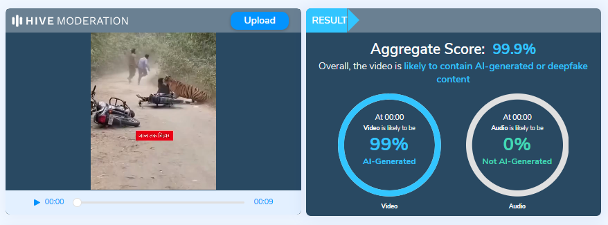 वाघाने दुचाकीस्वारावर हल्ला केल्याचा हा व्हिडिओ AI जनरेटेड आहे