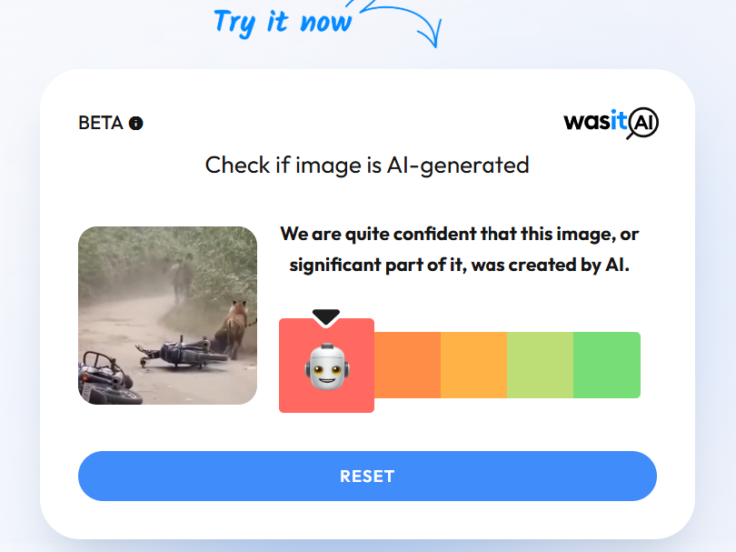 वाघाने दुचाकीस्वारावर हल्ला केल्याचा हा व्हिडिओ AI जनरेटेड आहे