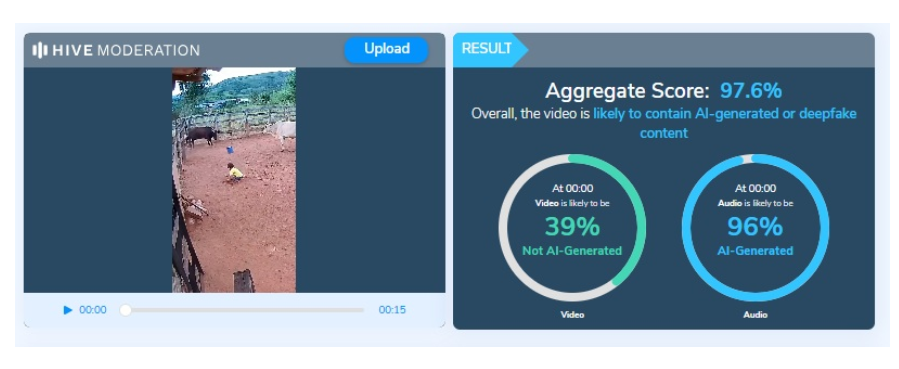 बैलाच्या हल्ल्यातून मुलाला वाचवणाऱ्या गायीचा व्हिडिओ AI जनरेटेड आहे