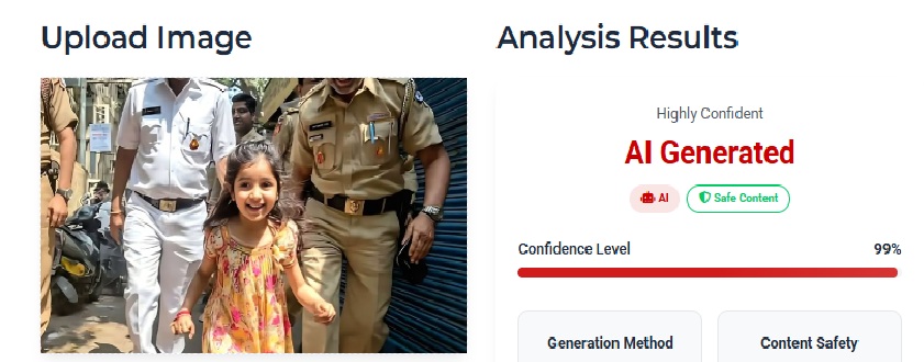 हरवलेल्या ४ वर्षांच्या मुलीला मुंबई पोलिसांनी पालकांना पुन्हा भेटवल्याची हृदयस्पर्शी कहाणी एआय-जनरेटेड फोटोसह होतेय शेयर