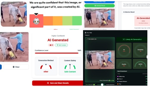 ಮಗುವನ್ನು ಗೂಳಿಯ ದಾಳಿಯಿಂದ ಹಸು ರಕ್ಷಿಸುವ ವೀಡಿಯೋ; ಇದು ನಿಜವಲ್ಲ ಎಐ ಕರಾಮತ್ತು