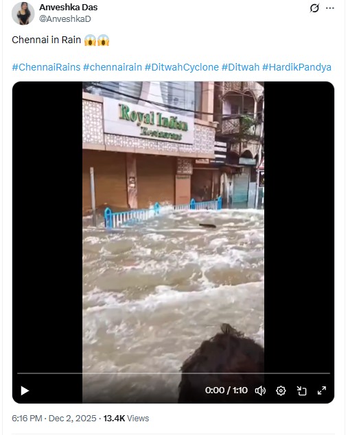 Cyclone Ditwah: Old Video From Kolkata Shared As Massive Flooding In Chennai