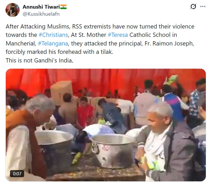 ಕ್ರಿಶ್ಚಿಯನ್ ಶಾಲೆ ಮೇಲೆ ಆರೆಸ್ಸೆಸ್ ಕಾರ್ಯಕರ್ತರ ದಾಳಿ ಎಂದು ಸಾಮೂಹಿಕ ವಿವಾಹದಲ್ಲಿ ಅವ್ಯವಸ್ಥೆಯ ವೀಡಿಯೋ ವೈರಲ್