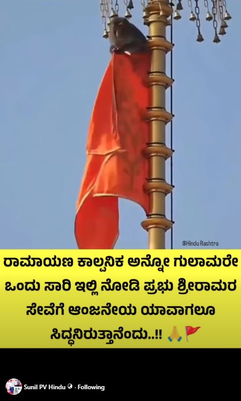 ಅಯೋಧ್ಯೆಯಲ್ಲಿ ಧರ್ಮ ಧ್ವಜಾರೋಹಣ ಬಳಿಕ ಕಪಿ ಆಗಮನ ಎನ್ನುವುದು ನಿಜವೇ?