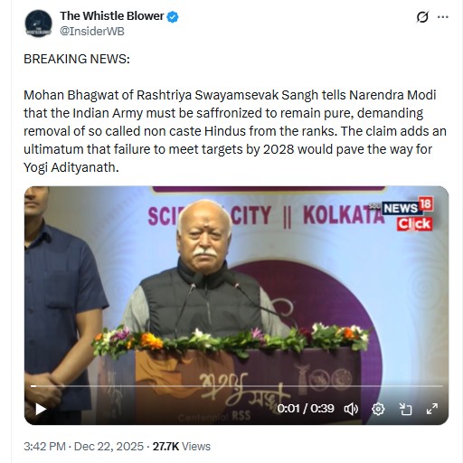 Viral Video Claiming To Show Mohan Bhagwat Demanding Saffronisation Of Indian Army Is Doctored